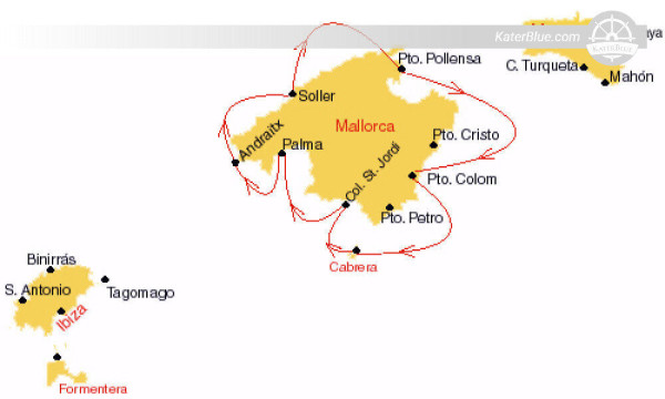 Weekly eastbound Sailing Yacht Charter Balearic Islands Mallorca, Spain