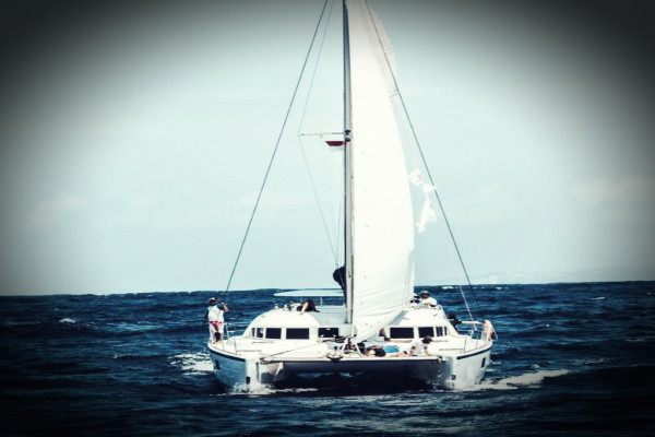 Skippered catamaran day charter Moyo-Island Indonesia