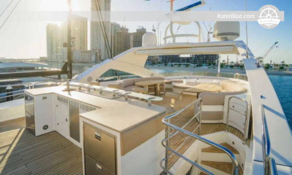 Skippered Weekly Charter on Sunseeker 131 ft – Coastal Wonders & Island Escape – Dubai Marina to Palm Jumeirah, Bluewaters, Sir Bani Yas, Abu Dhabi Corniche, Yas Island & The World Islands